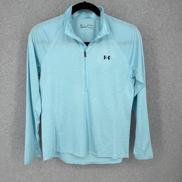 Under Armour Womens Loose Fit 1/4 Zip Pullover Top Size XL Baby Blue Lightweight - Picture 1 of 11
